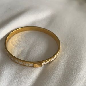 Coach Gold and White Enamel C Bangle Bracelet